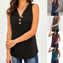 Fashion Solid Color Sleeveless V-neck Top