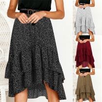 Fashion High Waist Irregular Hem Printed Skirt