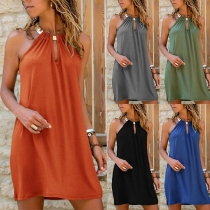 Sexy Off-shoulder Solid Color Halter Dress