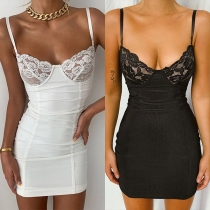 Sexy Backless V-neck Lace Spliced Slim Fit Sling Dress