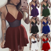 Sexy Backless V-neck Gauze Spliced High Waist Sling Dress