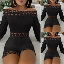 Sexig off-shoulder båthals långärmad hög midja enfärgad jumpsuit