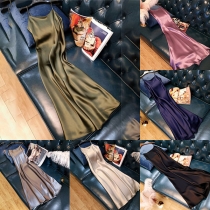 Sexy Backless V-neck Solid Color Sling Dress