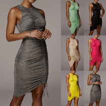Chic Style Sleeveless Round Neck Irregular Hem Drawstring Dress