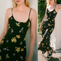 Sexy Backless V-neck Slim Fit Printed Sling Dress