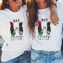 Fashion Short Sleeve Round Neck Printed Besties T-shirt