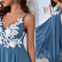 Sexy Backless V-neck Lace Spliced High Waist Sling Maxi Dress