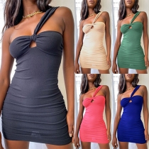 Sexy Backless One-shoulder Solid Color Slim Fit Dress
