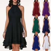 Sexy Off-shoulder High Waist Dual-layer Ruffle Hem High Waist Halter Dress