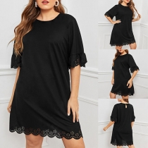 Fashion Solid Color Short Sleeve Round Neck Dress
