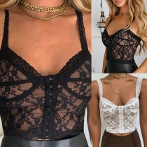 Sexy Backless V-neck Lace Spliced Hook Sling Top
