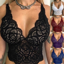 Sexig rygglös V-ringad enfärgad Push-up Spets Underkläder BH