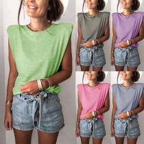 Simple Style Sleeveless Round Neck Striped T-shirt