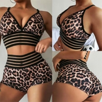 Sexigt leopardtryckt bikiniset med hög midja