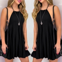 Sexy Backless Ruffle Hem Solid Color Sling Mini Dress