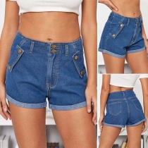 Simple Style High Waist Slim Fit Denim Shorts