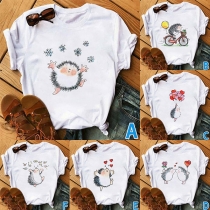 Cute Cartoon Hedgehog Printed Short Sleeve Round Neck T-shirt