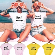 Enkel stil kortärmad rund hals bokstäver tryckta Besties T-shirt