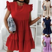 Simple Style Sleeveless Round Neck Ruffle Loose Dress