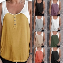Casual Style Sleeveless U-neck Contrast Color Tank Top
