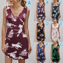 Fashion Sleeveless V-neck Printed Dress