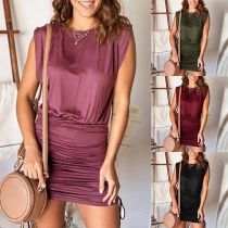 Fashion Solid Color Sleeveless Round Neck Slim Fit Dress
