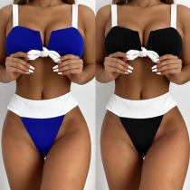 Sexy High Waist Contrast Color Knotted Bikini Set
