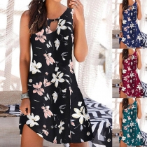 Fresh Style Sleeveless Round Neck Printed Dress