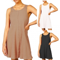 Simple Style Sleeveless Round Neck Solid Color Tank Dress