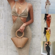 Sexy Backless V-neck Hollow Out High Waist Slim Fit Sling Dress