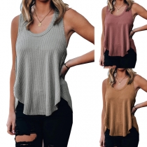Simple Style Sleeveless Round Neck High-low Arc Hem Tank Top