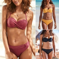 Sexy Low-waist Solid Color Push-up Bikini Set
