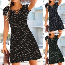 Fresh Style Short Sleeve V-neck Printed Dress