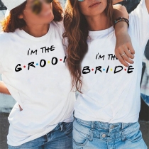 Casual Style Short Sleeve Round Neck Letters Printed Friends Besties T-shirt