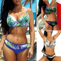 Sexy Low-waist Push-up Underwire Printed Bikini Set