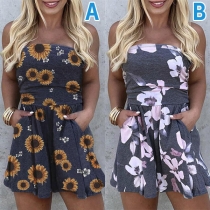 Sexy Strapless High Waist Printed Romper