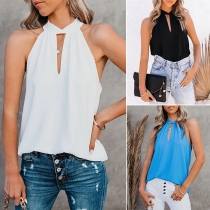 Sexy Off-shoulder Lace-up Halter Solid Color Chiffon Top