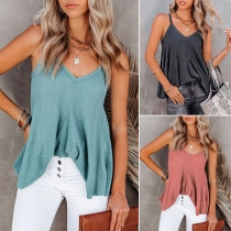 Sexy V-neck Solid Color Loose Sling Top