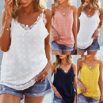 Sexy Backless V-neck Lace Spliced Solid Color Sling Top