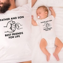 Casual stil kortärmad T-shirt med bokstavstryck för både förälder och barn