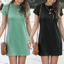 Simple Style Short Sleeve Round Neck Letters Printed T-shirt Dress