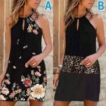Sexy Off-shoulder Printed Spliced Loose Halter Dress