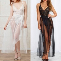 Sexy Backless V-neck Sling Lace Bodysuit + Gauze Skirt Nightwear Lingerie Set