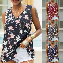 Fashion Sleeveless V-neck Printed Loose Top