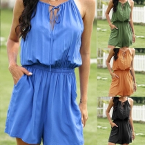 Sexy Off-shoulder Elastic High Waist Solid Color Sling Romper