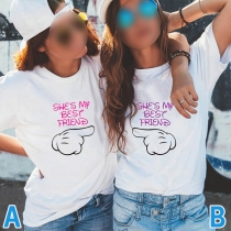Casual Style Letters Printed Short Sleeve Round Neck Besties T-shirt