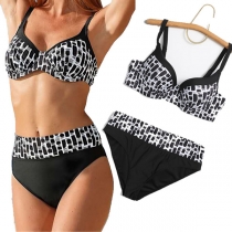 Sexy High Waist Push-up Contrast Color Printed Bikini Set