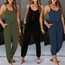 Sexy Backless V-neck High Waist Solid Color Sling Jumpsuit