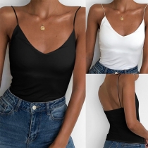 Sexy Backless V-neck Solid Color Sling Top