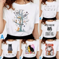 Casual Style Short Sleeve Round Neck Loose Printed T-shirt